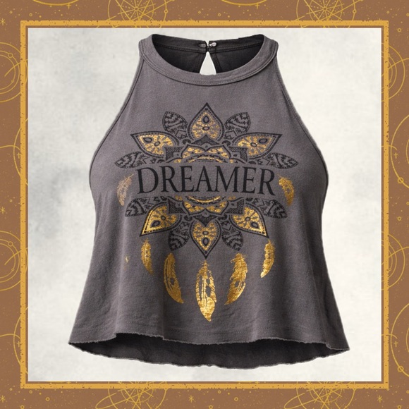 Rue21 Tops - Rue21 Dreamer Graphic Crop Tank Top Medium Y2K Boho Flowy Gray Festival